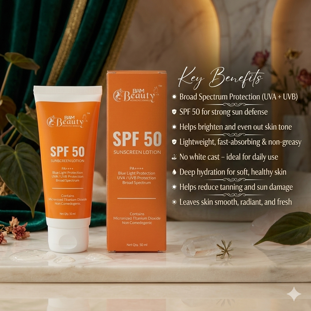 BAM BEAUTY Sunscreen SPF 50 Key Benefits
