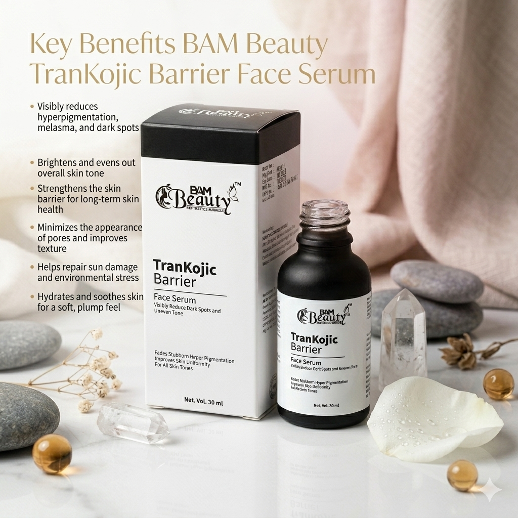 Key Benefits BAM Beauty TranKojic Barrier Face Serum